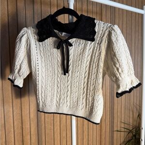 Zara Black and Cream Lace Knit Top